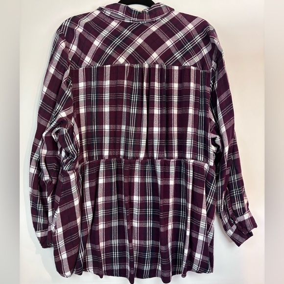 Lane Bryant Purple Plaid Button Front Peplum Tunic Top 26/28 - Picture 9 of 14